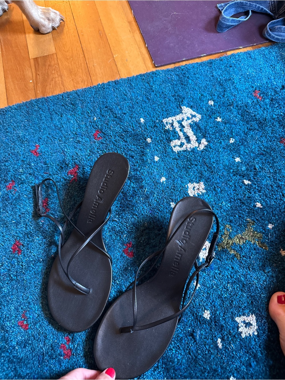 NWOT STUDIO AMELIA Black Thin-Strap Slide Sandals
